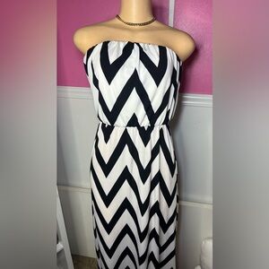 Black and White Chevron Strapless Dress